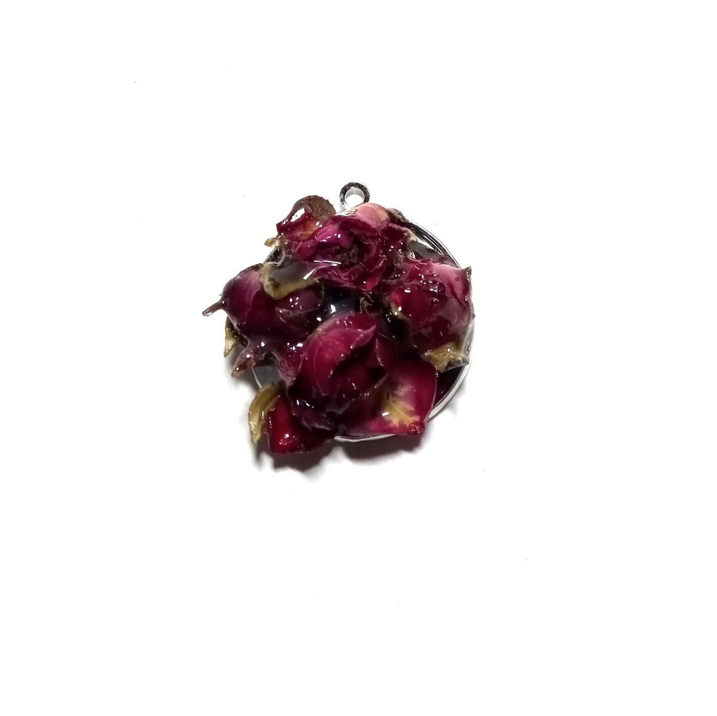 Real rose pendant lucky charm rose buds necklace botanical jewelry pendant handpicked dry plants roses amulet unique gift