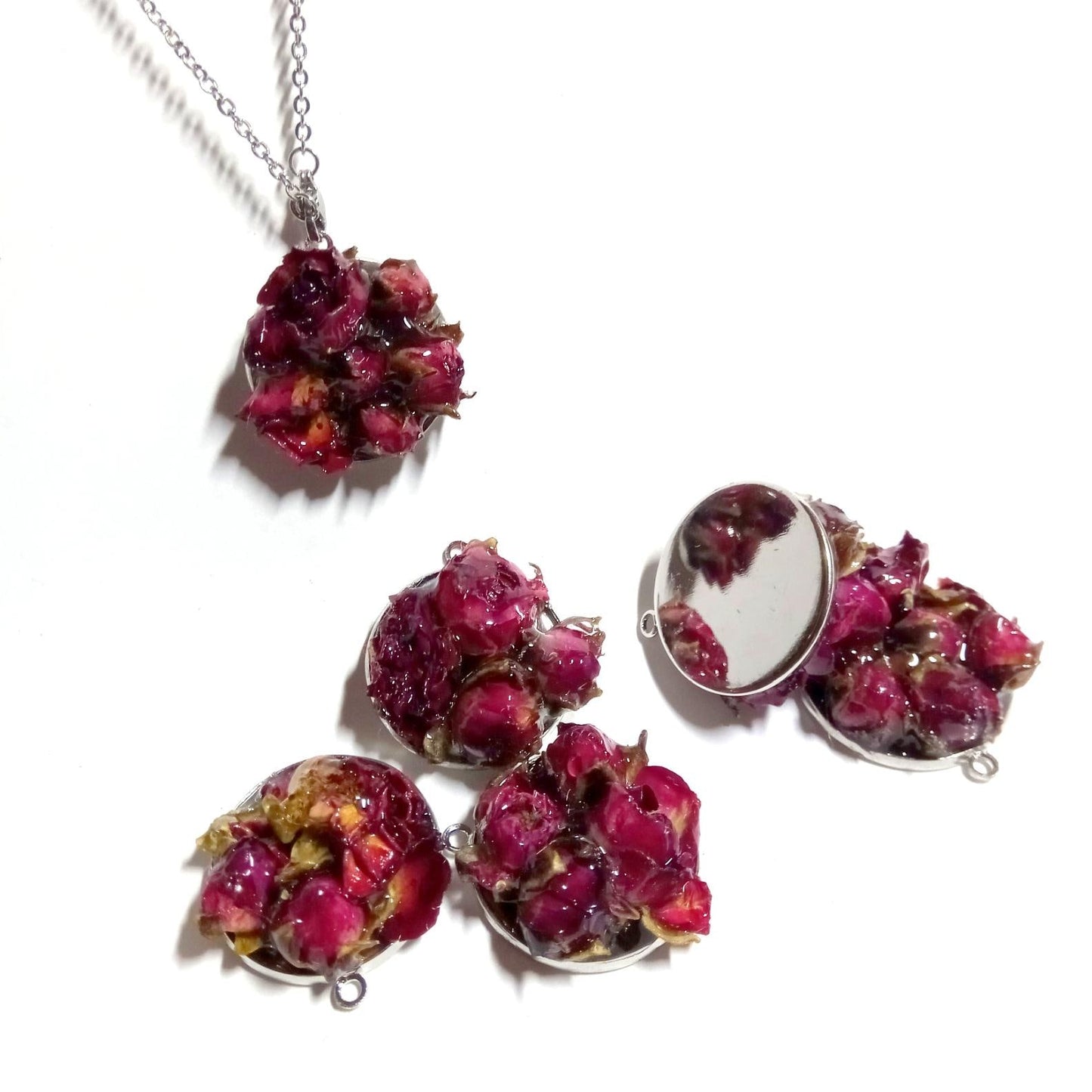 Real rose pendant lucky charm rose buds necklace botanical jewelry pendant handpicked dry plants roses amulet unique gift