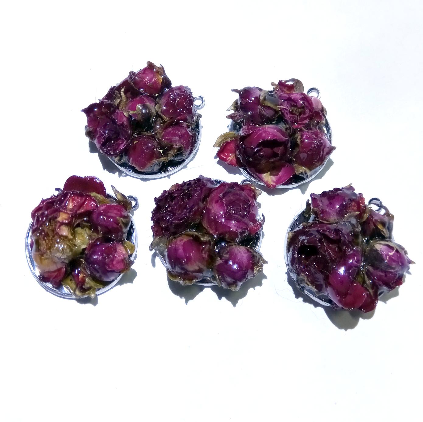 Real rose pendant lucky charm rose buds necklace botanical jewelry pendant handpicked dry plants roses amulet unique gift