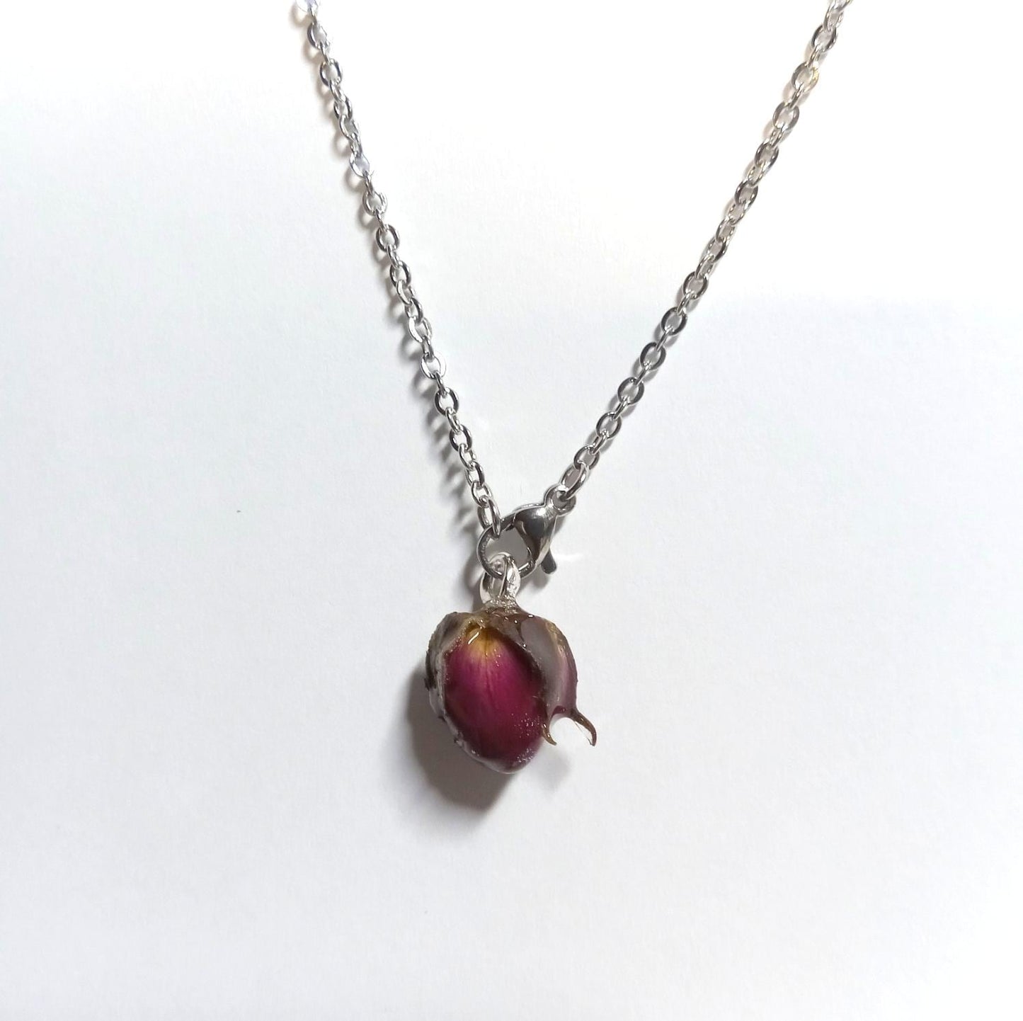 Real rose pendant single rose bud necklace botanical jewelry pendant handpicked dried rose amulet gift
