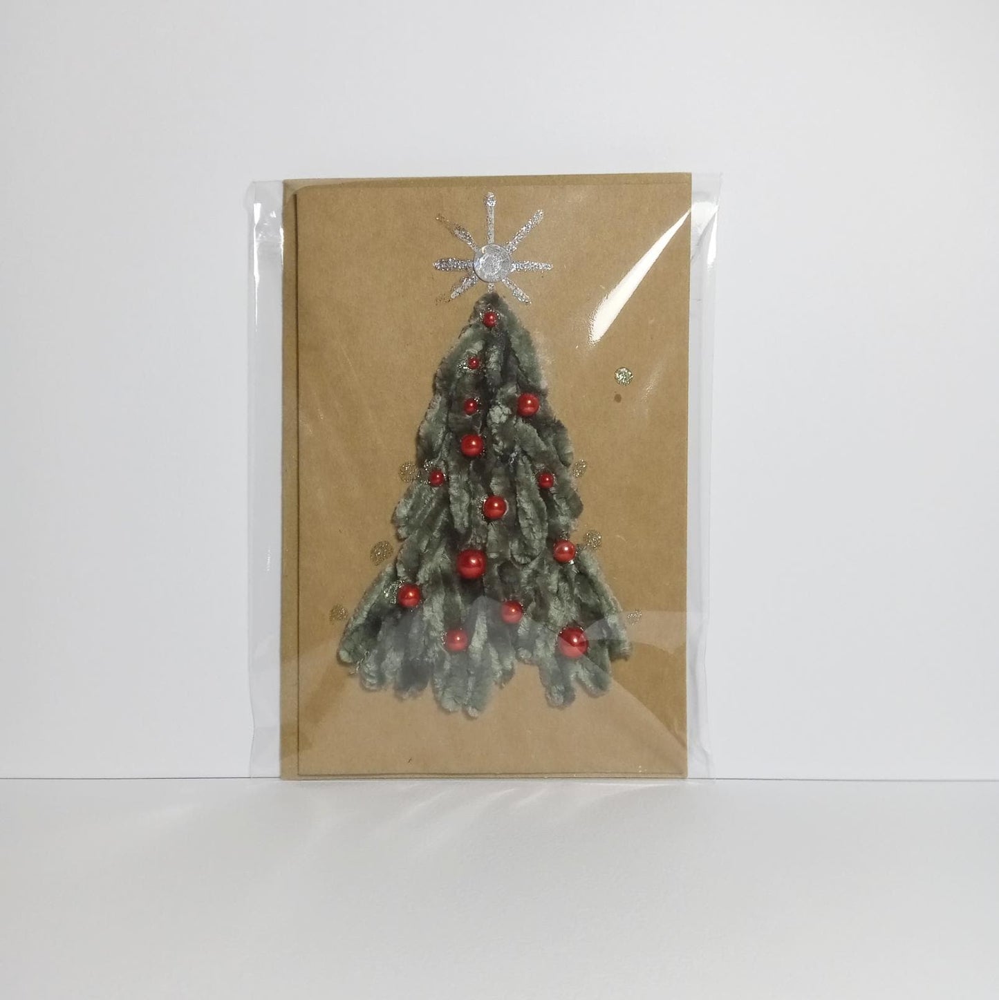Embroidered greeting card Handmade Christmas tree Hand-Stitched eco kraft card set with envelope