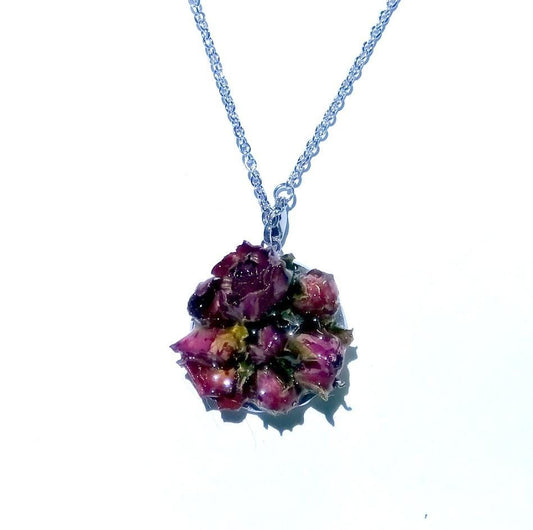 Real rose pendant lucky charm rose buds necklace botanical jewelry pendant handpicked dry plants roses amulet unique gift