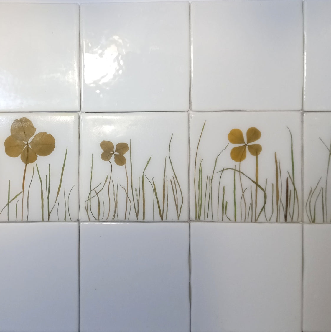 Carreaux d'herbier avec de vraies plantes sèches. Collection Spring Meadow, crédence de cuisine, carrelage de salle de bain, art mural, art naturel, carreaux de base en céramique.