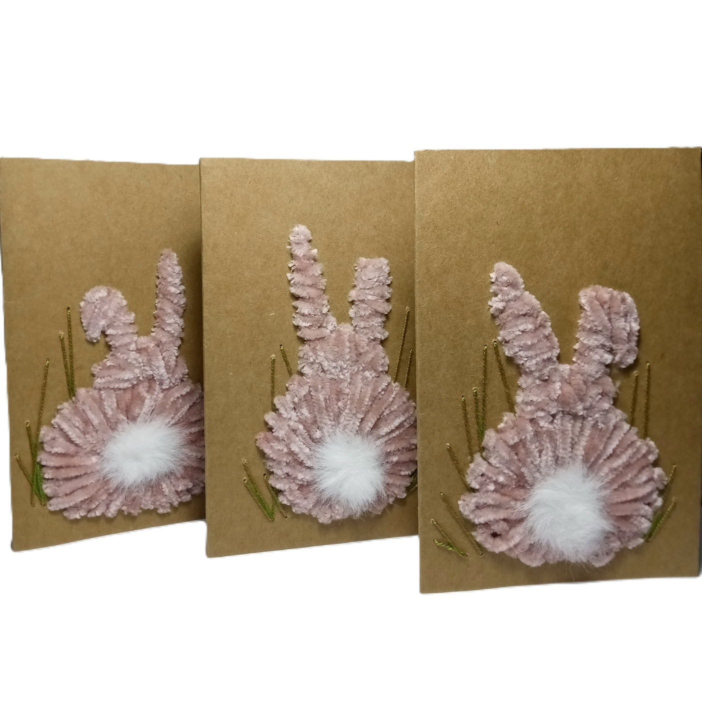 Hand-Stitched Embroidered greeting card Handmade Easterbunny eco kraft card set with envelope