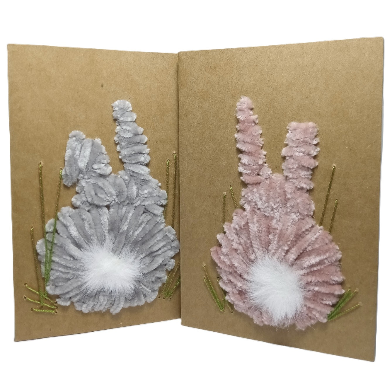 Hand-Stitched Embroidered greeting card Handmade Easterbunny eco kraft card set with envelope