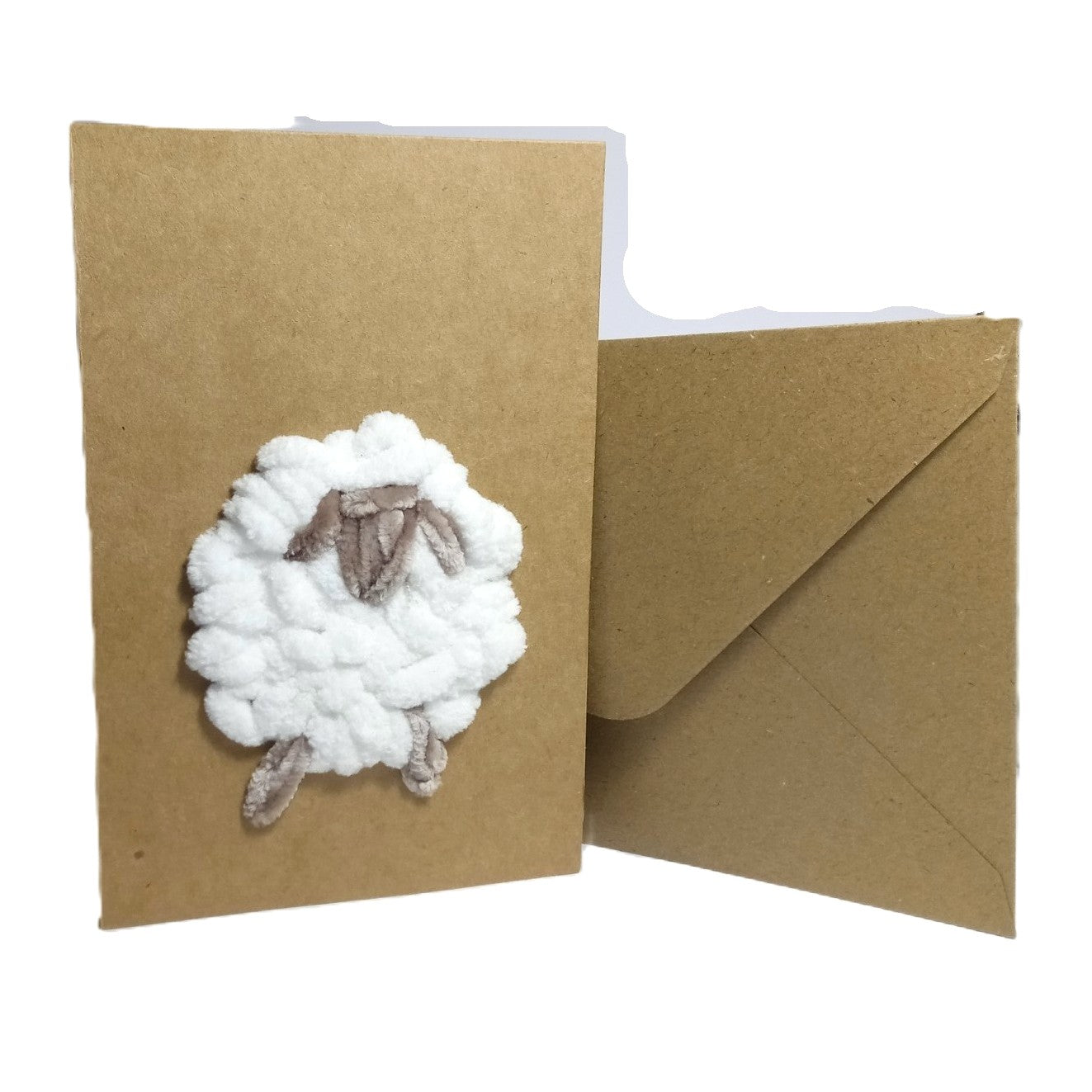 Hand-Stitched Embroidered greeting card Handmade Easter Lamb of God eco kraft card set with envelope