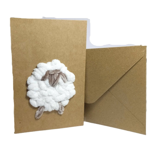 Hand-Stitched Embroidered greeting card Handmade Easter Lamb of God eco kraft card set with envelope