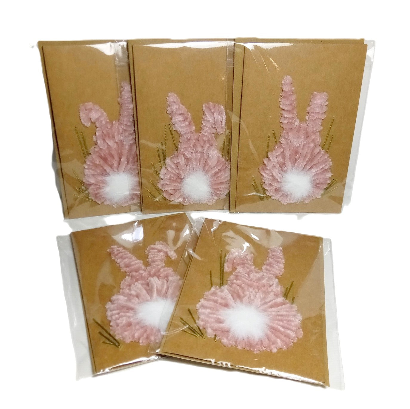 Hand-Stitched Embroidered greeting card Handmade Easterbunny eco kraft card set with envelope