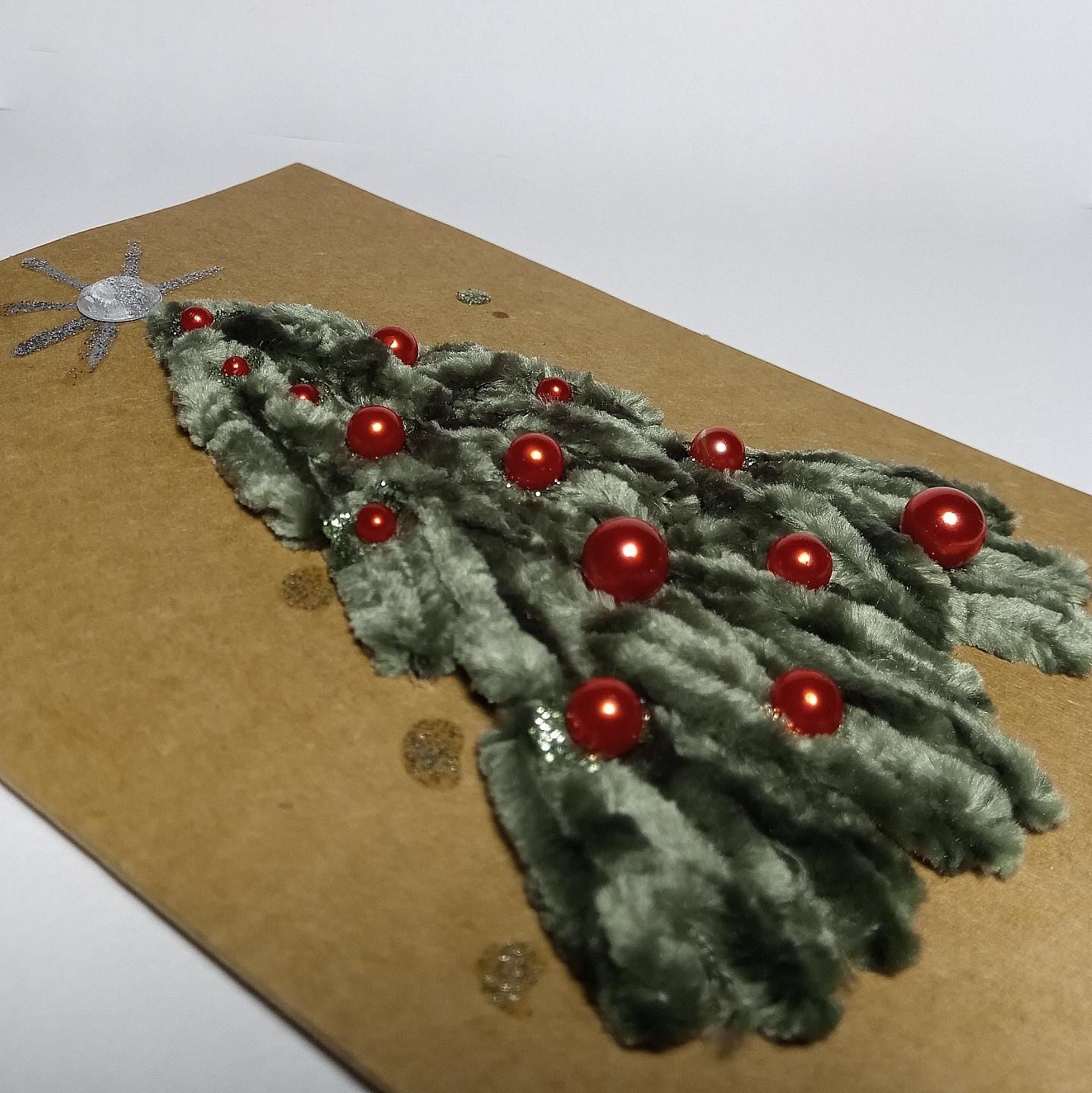 Embroidered greeting card Handmade Christmas tree Hand-Stitched eco kraft card set with envelope