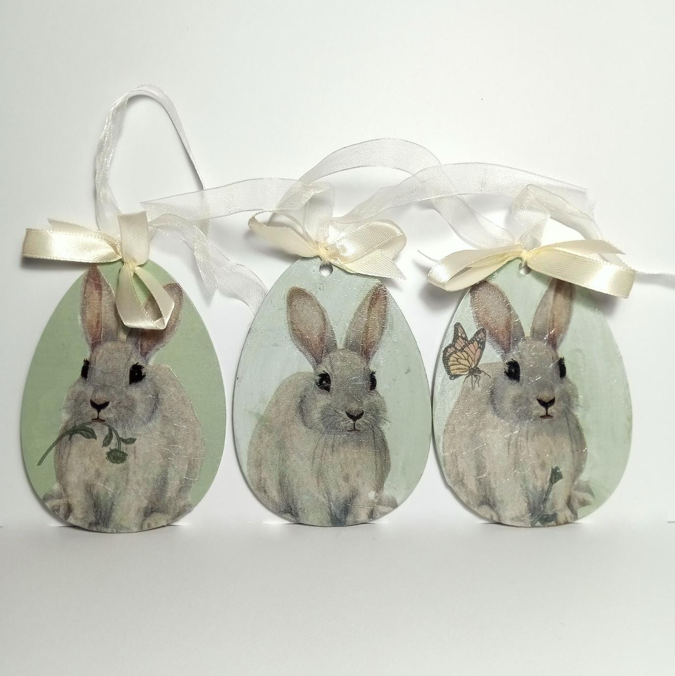 Easter bunny decor large pendant wooden ornament pink green 10 cm egg hanging decor