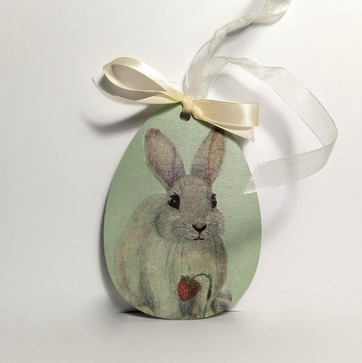 Easter bunny decor large pendant wooden ornament pink green 10 cm egg hanging decor