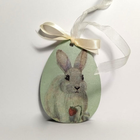 Easter bunny decor large pendant wooden ornament pink green 10 cm egg hanging decor