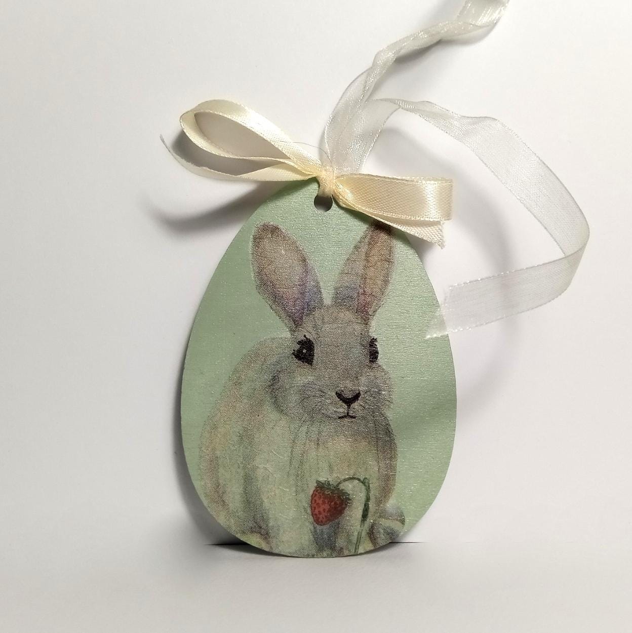 Easter bunny decor large pendant wooden ornament pink green 10 cm egg hanging decor