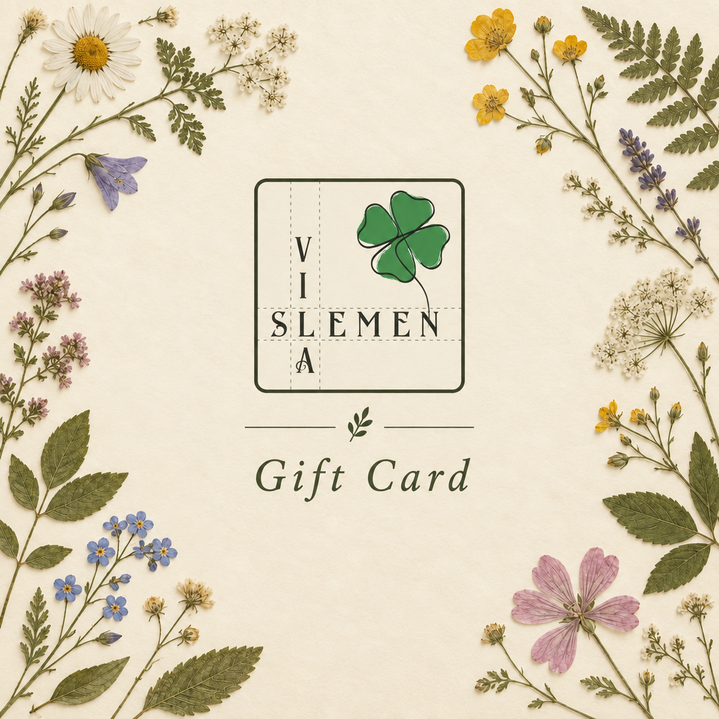 Vila Slemen gift card with store logo and botanical border
