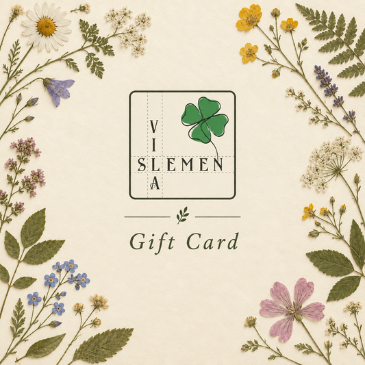 Vila Slemen gift card with store logo and botanical border